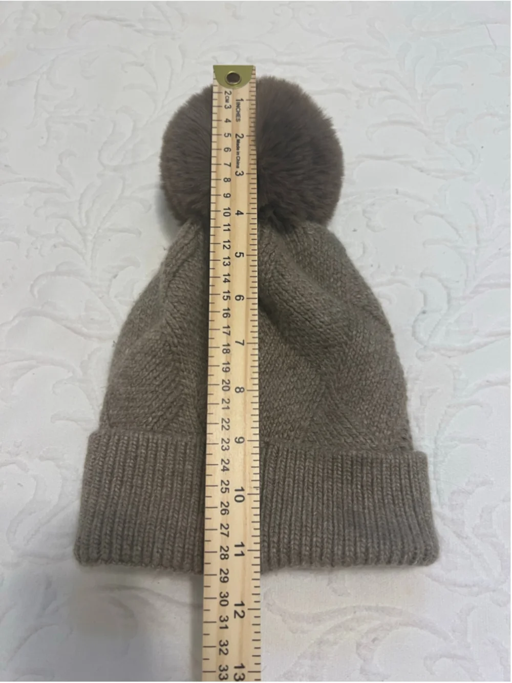 Women's Norla Brown Knit Pom Pom Beanie Hat One Size